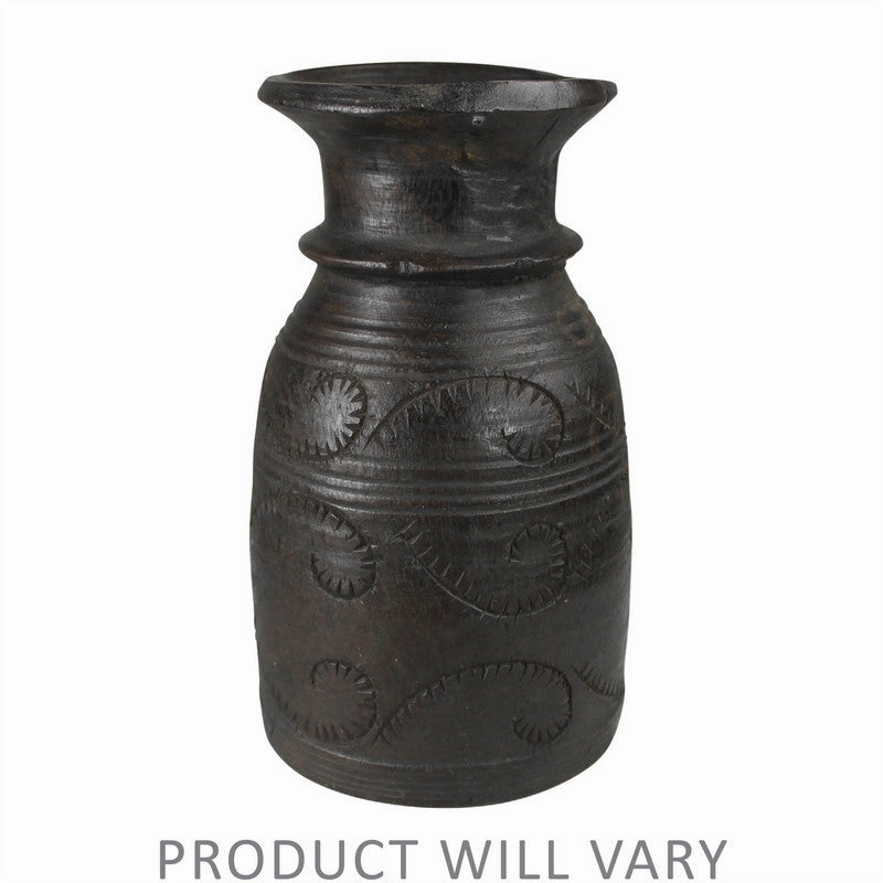 Carved Wood Pot, Dark - Med