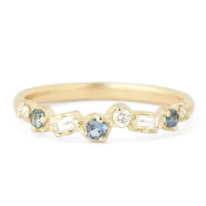 Cascade Baguette and Round Diamond and Blue Sapphire Band