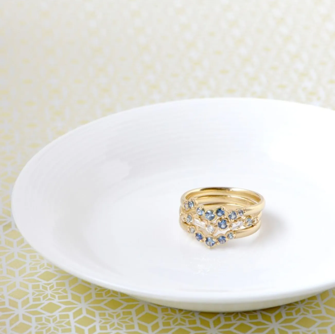 Cascade Baguette and Round Diamond and Blue Sapphire Band