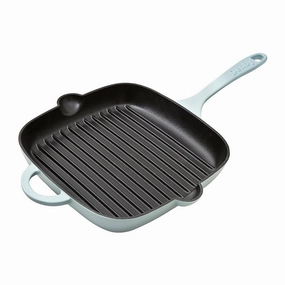 Cast Iron Griddle Pan, L25 x W29 x H4cm, Cobalt Blue curtain fabric, upholstery textile