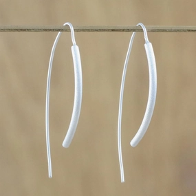 Cattails Sterling Silver Curved Drop Earrings from Thailand