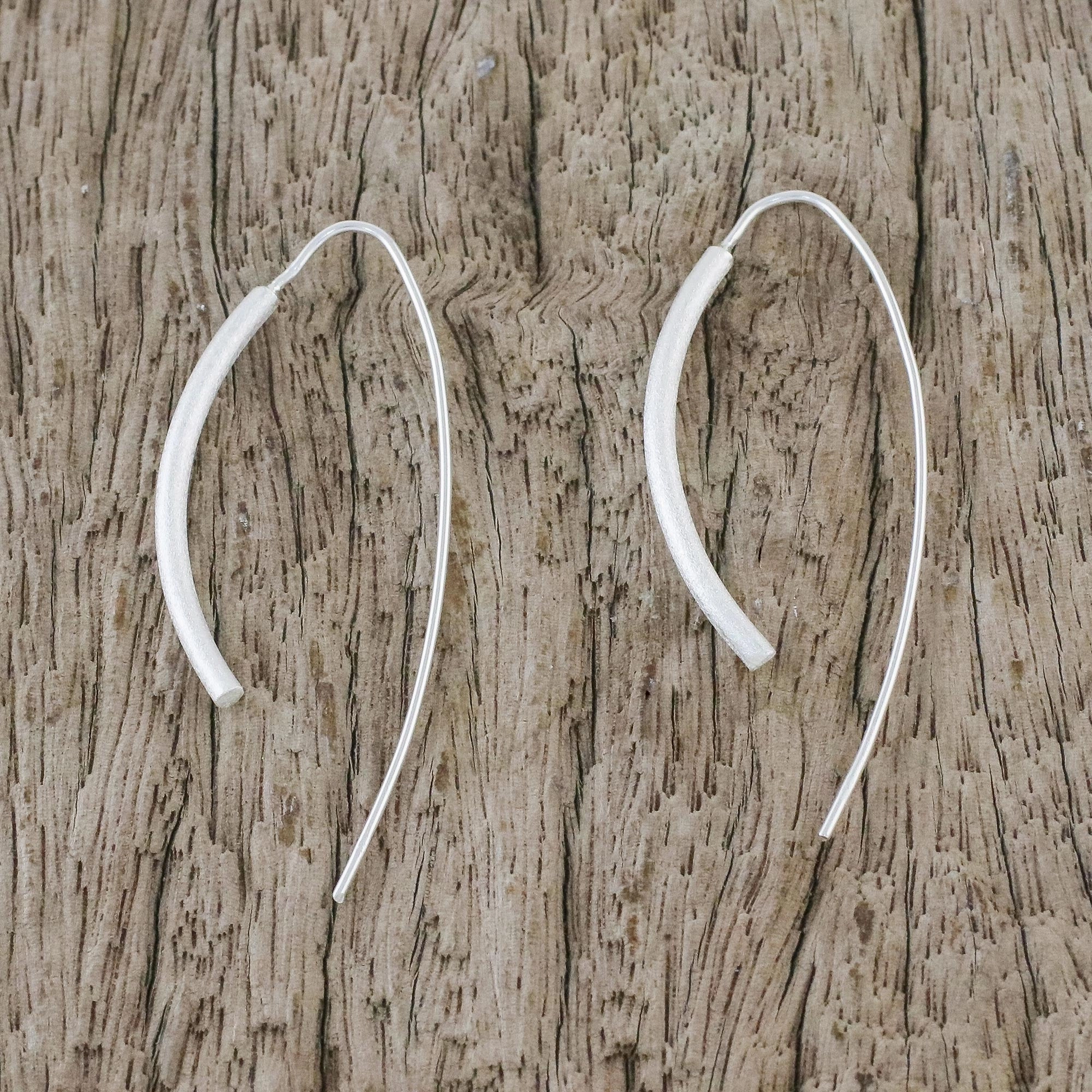 Cattails Sterling Silver Curved Drop Earrings from Thailand