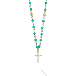 Caviar Color 18K Turquoise and Diamond Cross Necklace