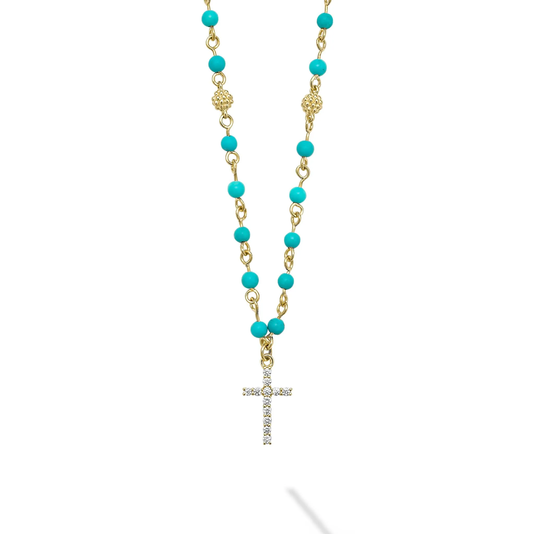 Caviar Color 18K Turquoise and Diamond Cross Necklace