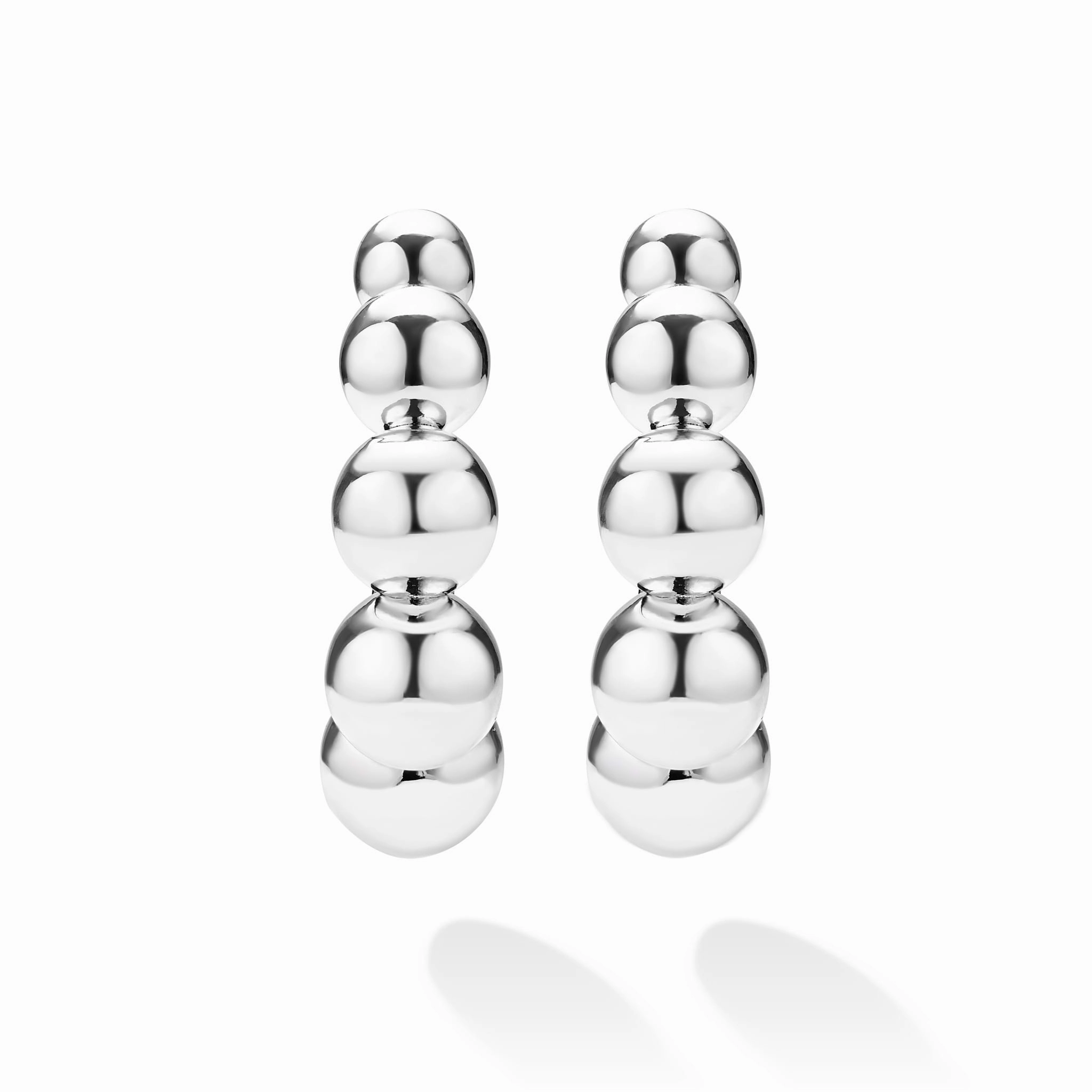 Caviar Bubbly Large Silver Beaded Hoop Earrings