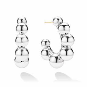 Caviar Bubbly Large Silver Beaded Hoop Earrings