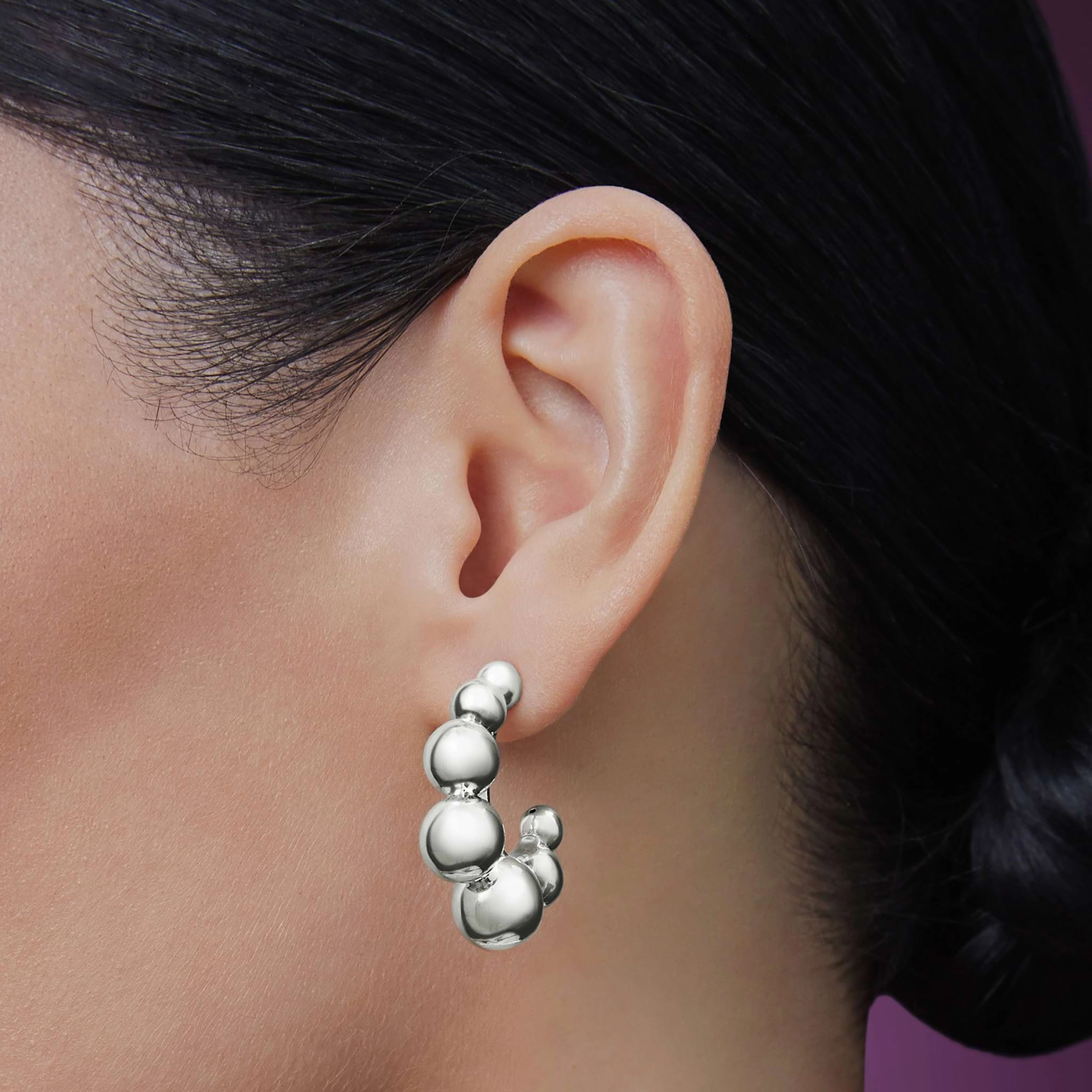 Caviar Bubbly Large Silver Beaded Hoop Earrings