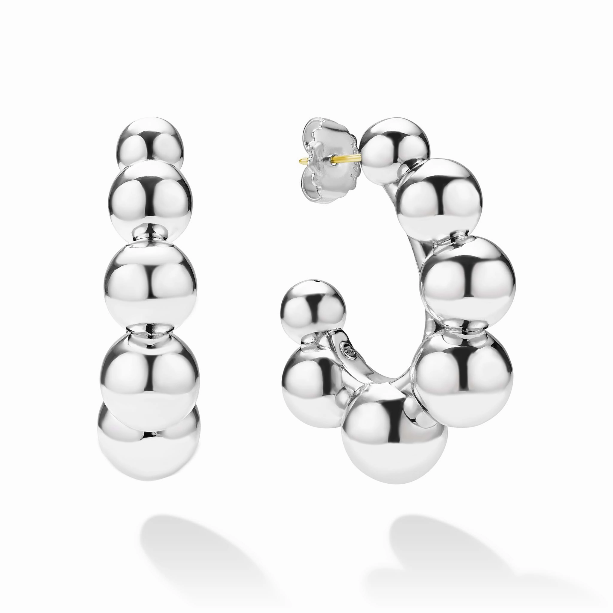 Caviar Bubbly Large Silver Beaded Hoop Earrings