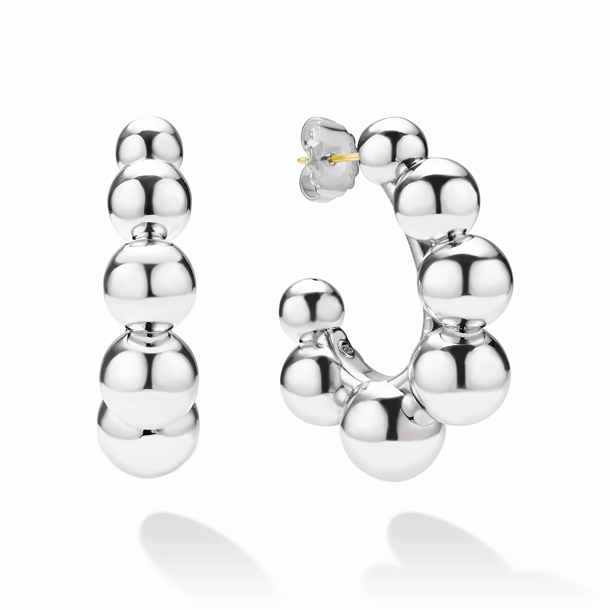 Caviar Bubbly Large Silver Beaded Hoop Earrings
