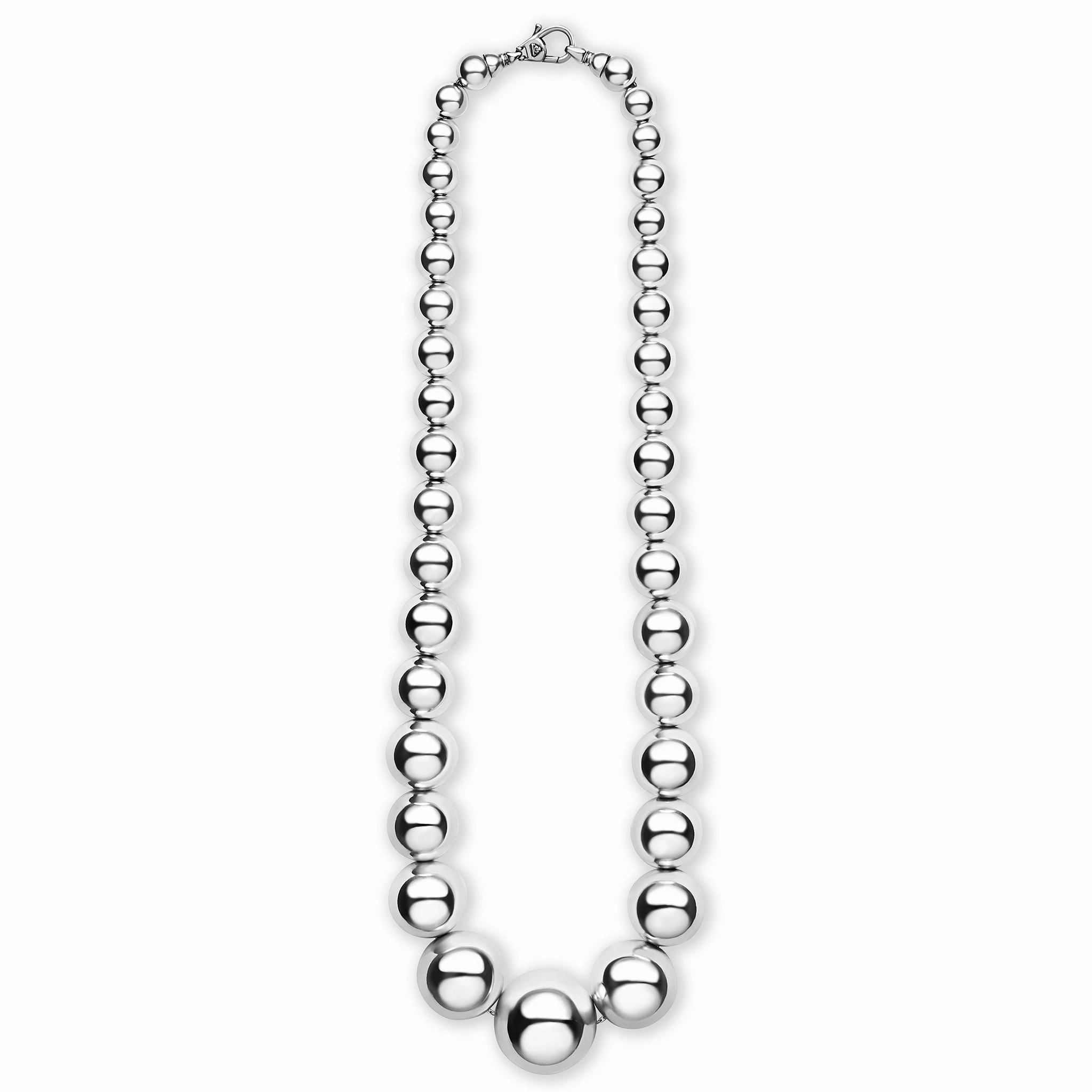 Caviar Bubbly Large Silver Graduated Bead Necklace
