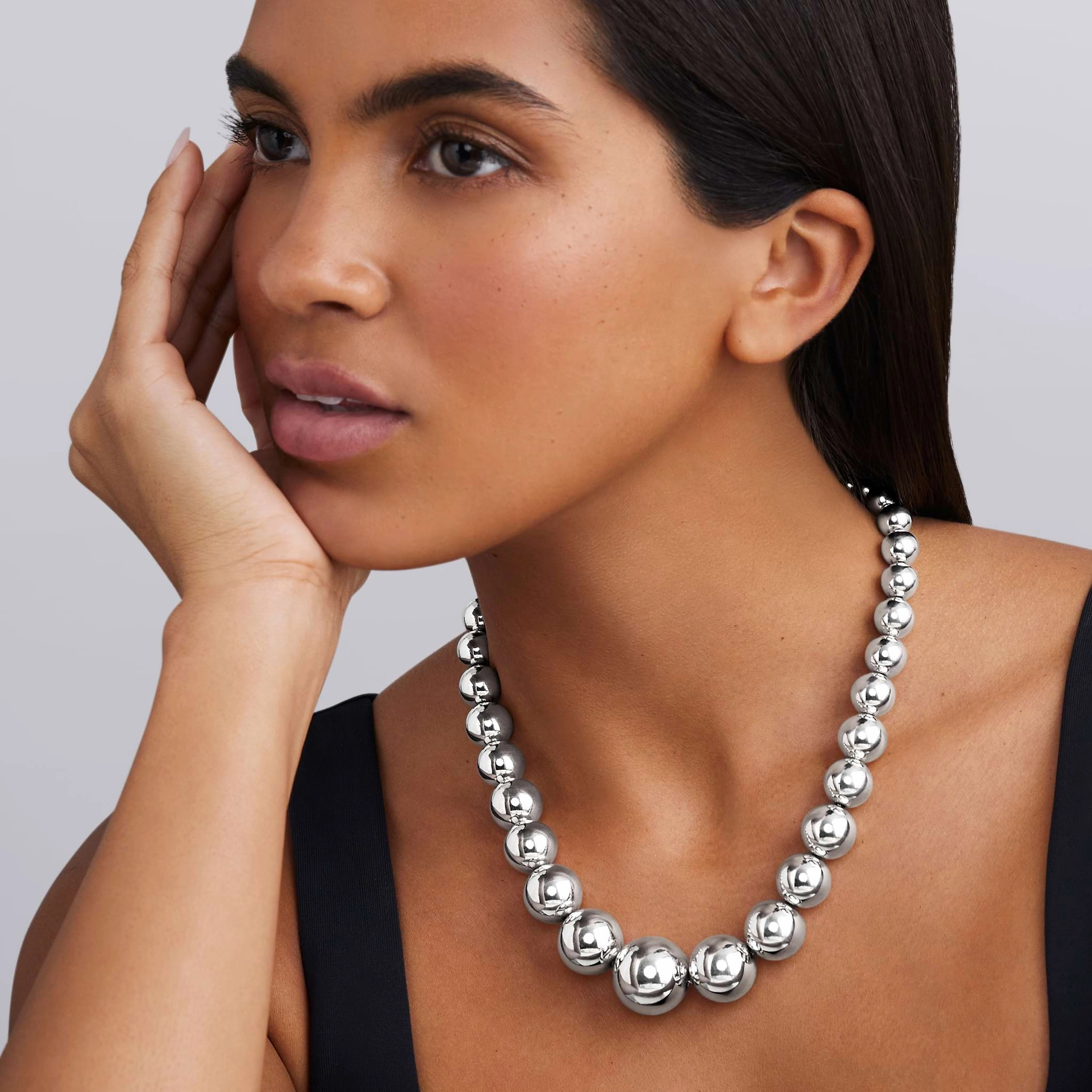 Caviar Bubbly Large Silver Graduated Bead Necklace