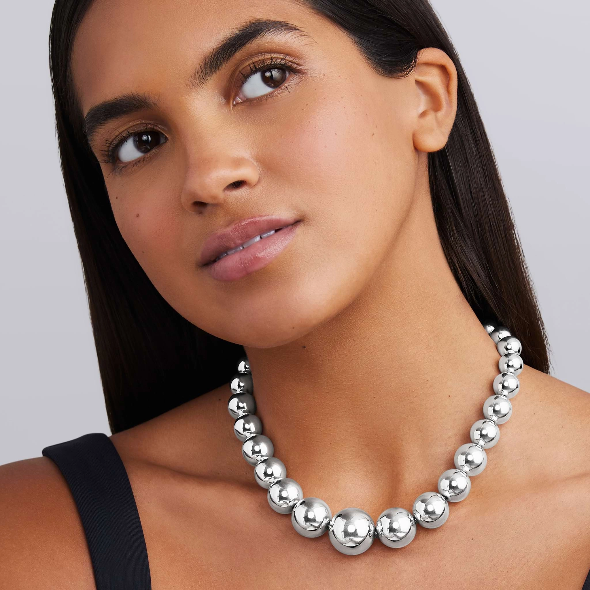 Caviar Bubbly Large Silver Graduated Bead Necklace