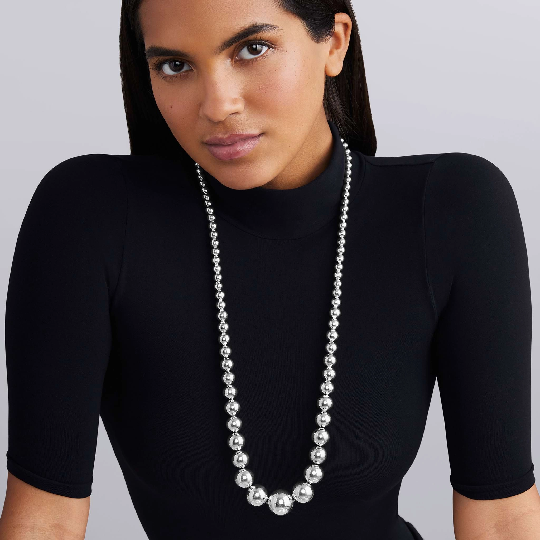 Caviar Bubbly Large Silver Graduated Bead Necklace