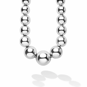 Caviar Bubbly Large Silver Graduated Bead Necklace