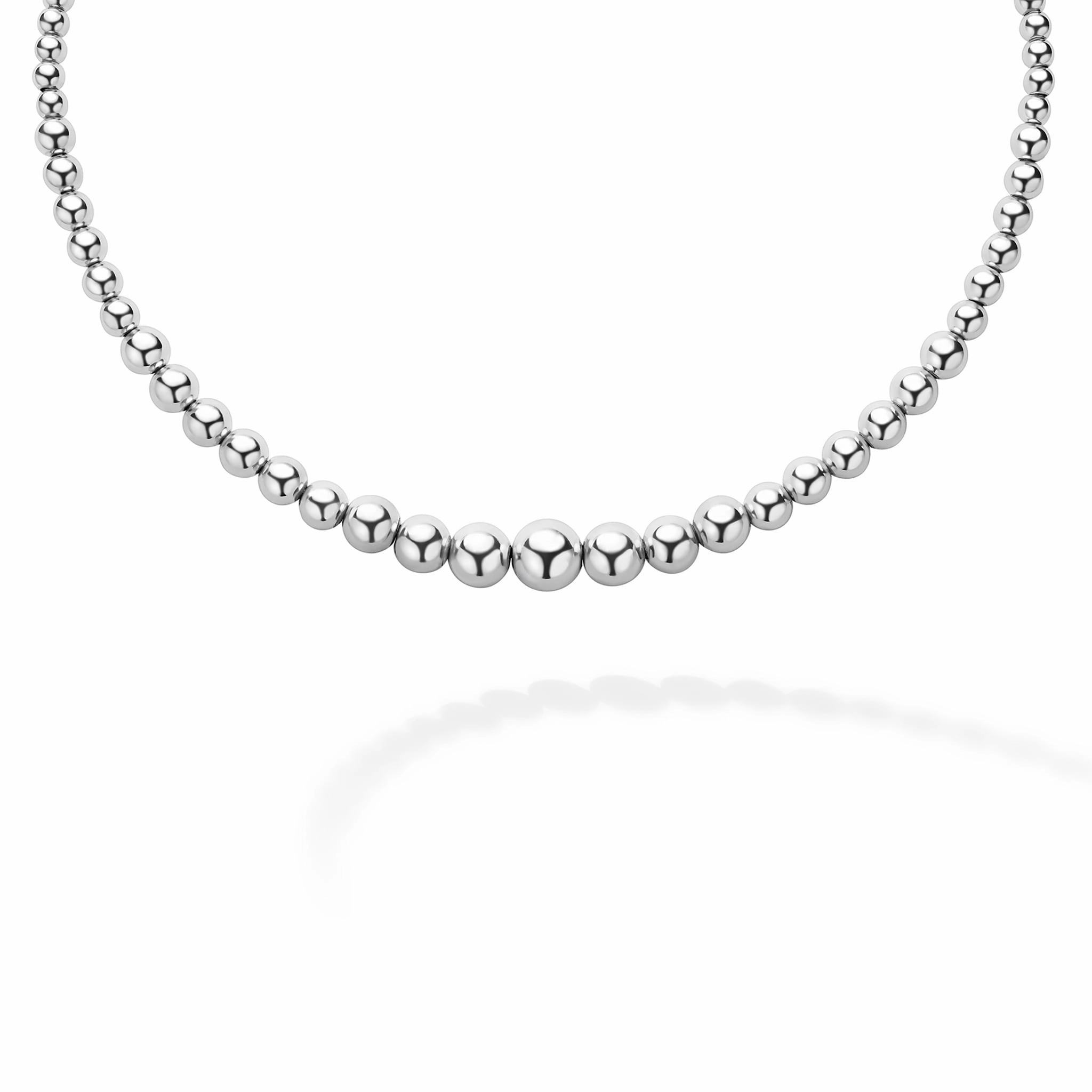 Caviar Bubbly Petite Silver Graduated Bead Necklace