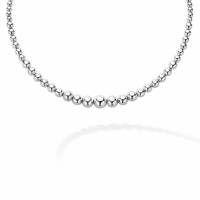 Caviar Bubbly Petite Silver Graduated Bead Necklace