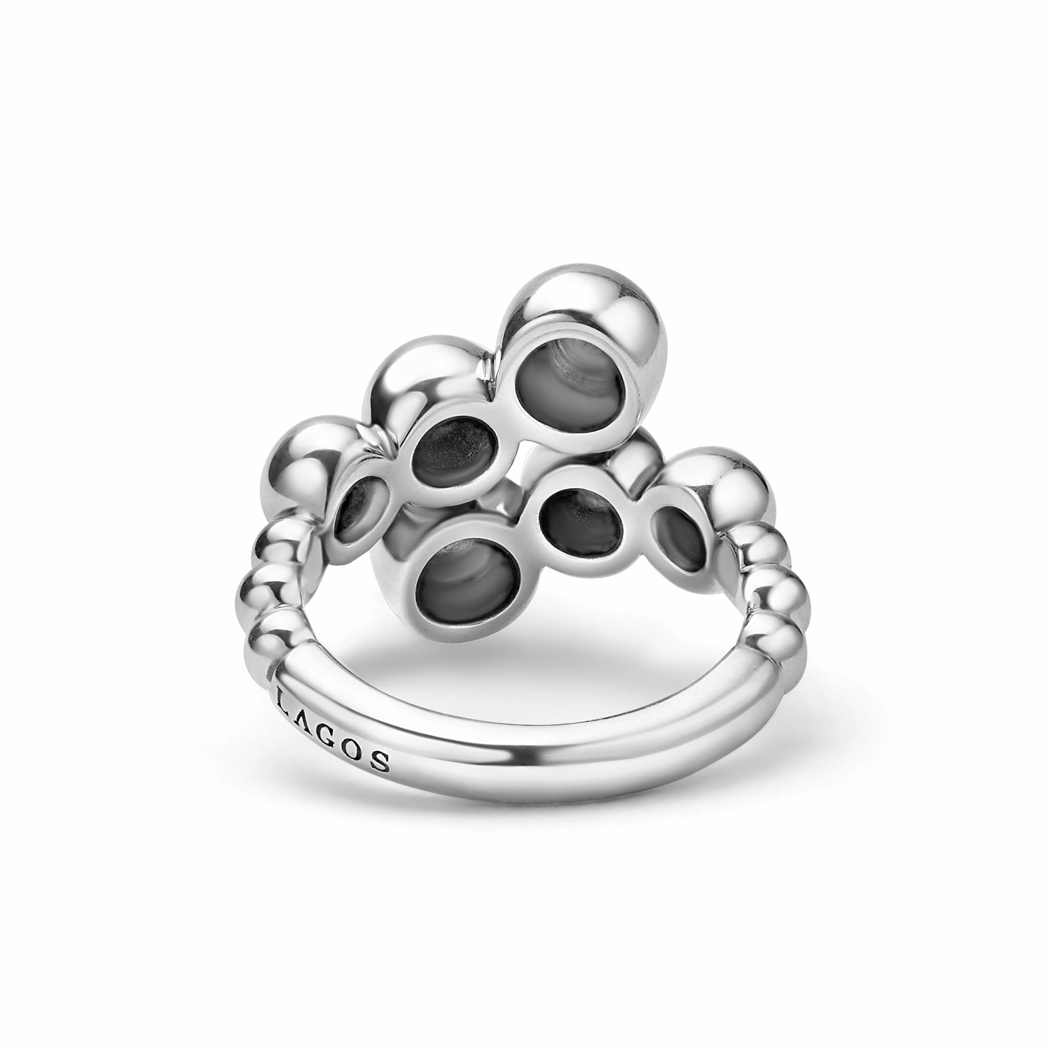 Caviar Bubbly Silver Beaded Cross Over Ring