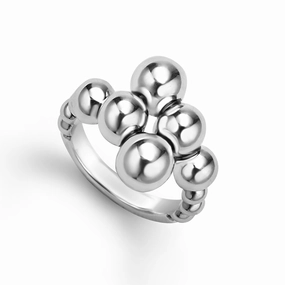 Caviar Bubbly Silver Beaded Cross Over Ring