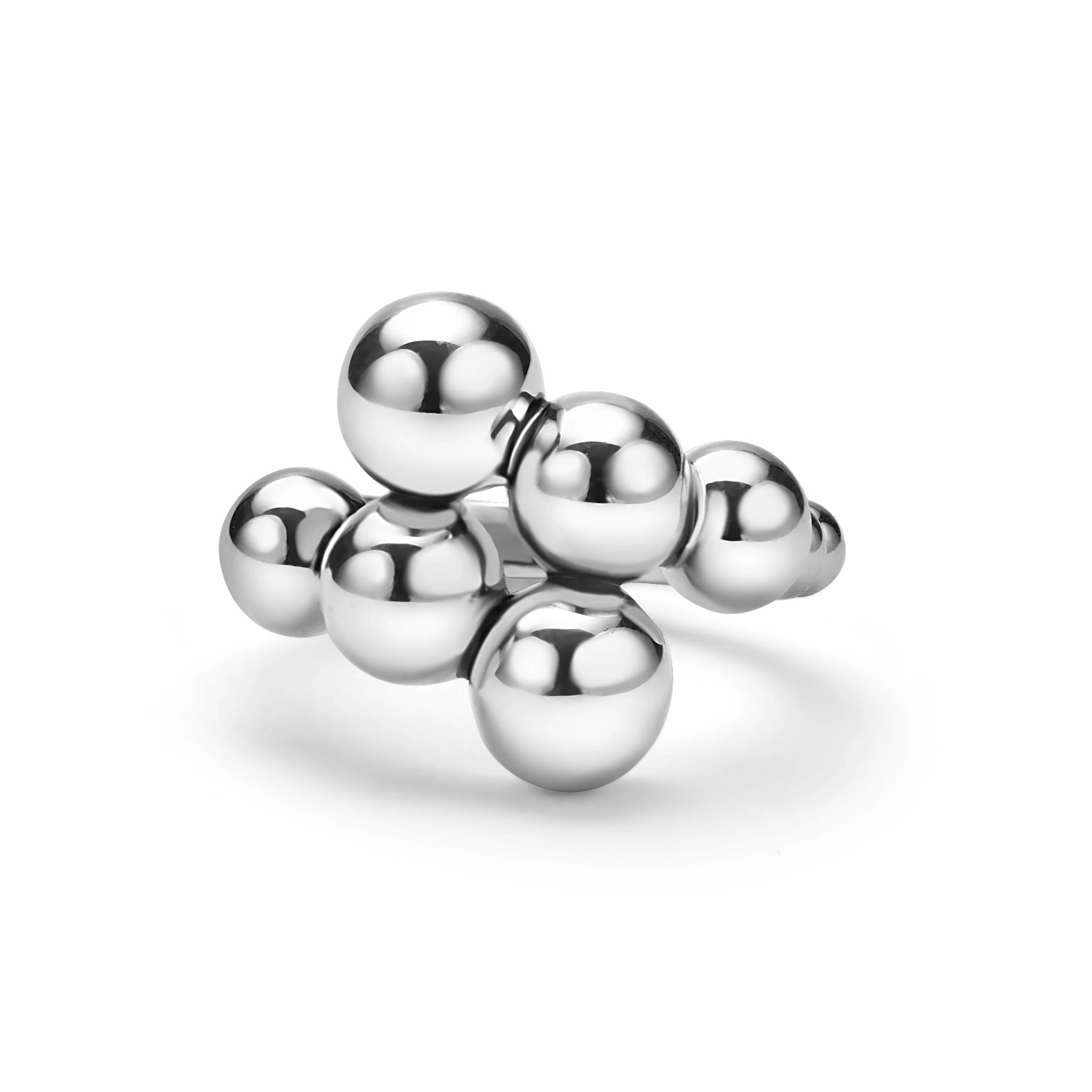 Caviar Bubbly Silver Beaded Cross Over Ring