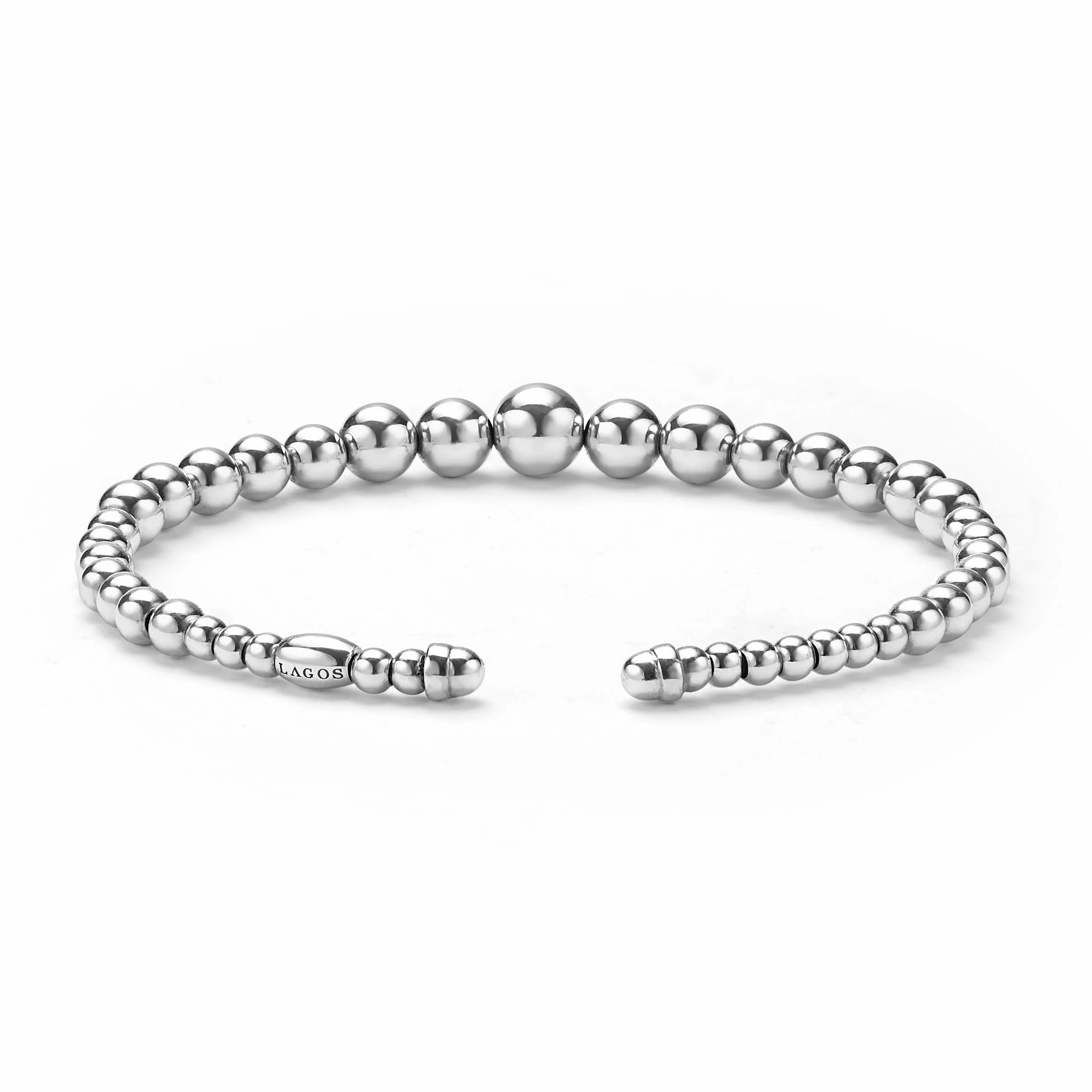 Caviar Bubbly Silver Beaded Cuff Bracelet