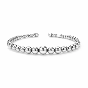 Caviar Bubbly Silver Beaded Cuff Bracelet