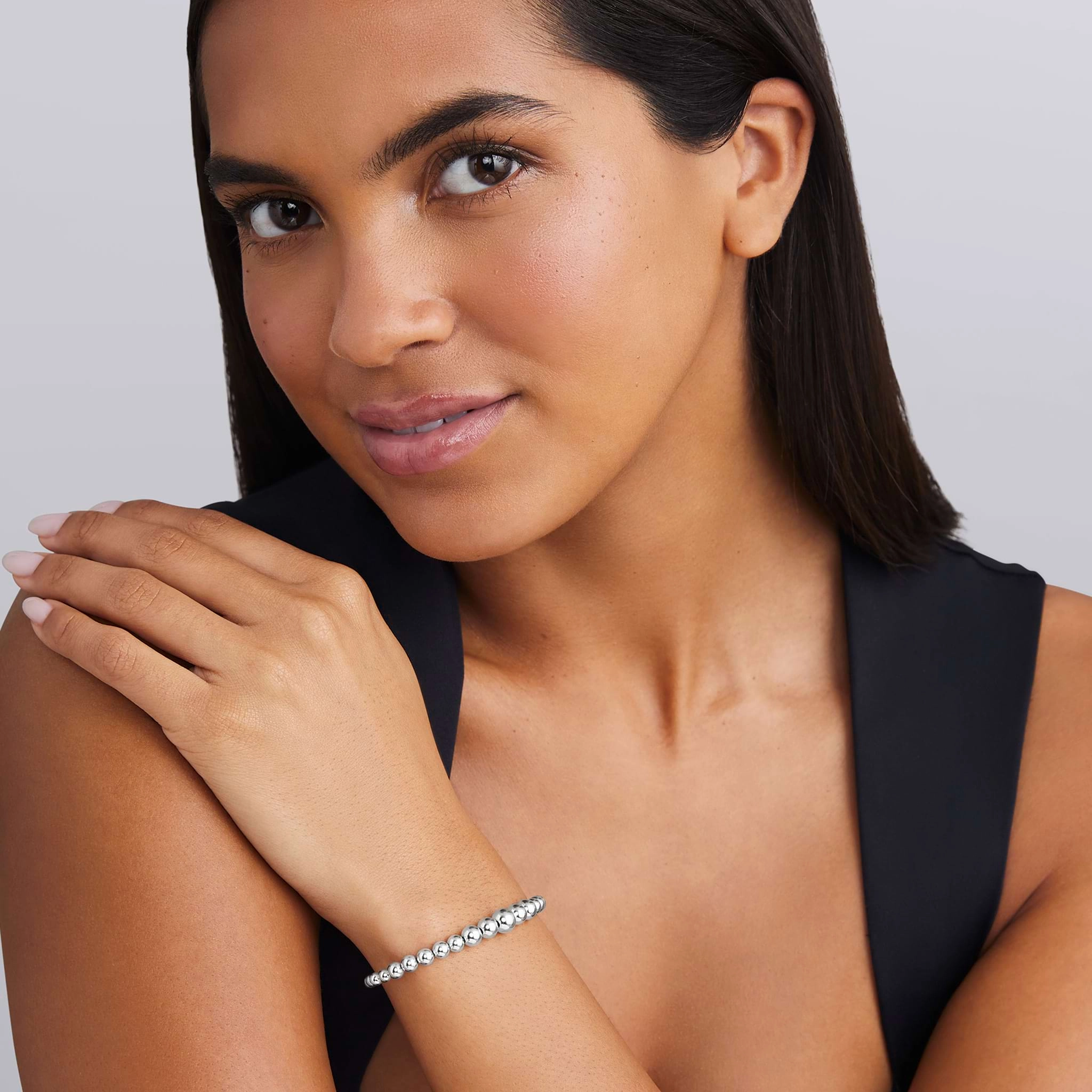 Caviar Bubbly Silver Beaded Cuff Bracelet
