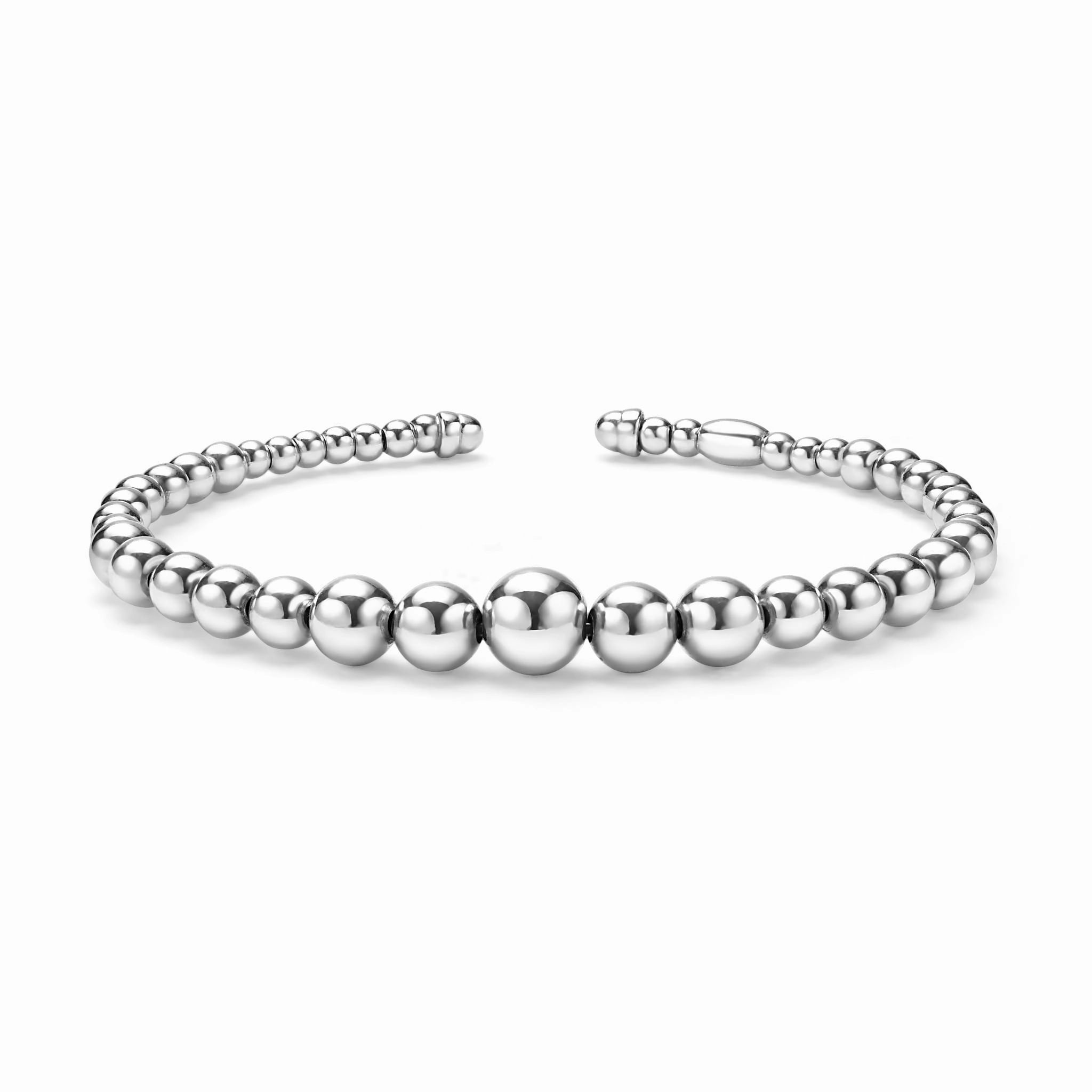 Caviar Bubbly Silver Beaded Cuff Bracelet