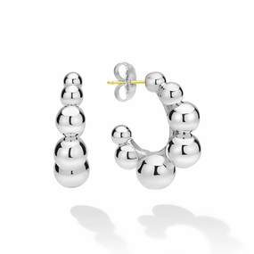 Caviar Bubbly Silver Beaded Hoop Earrings