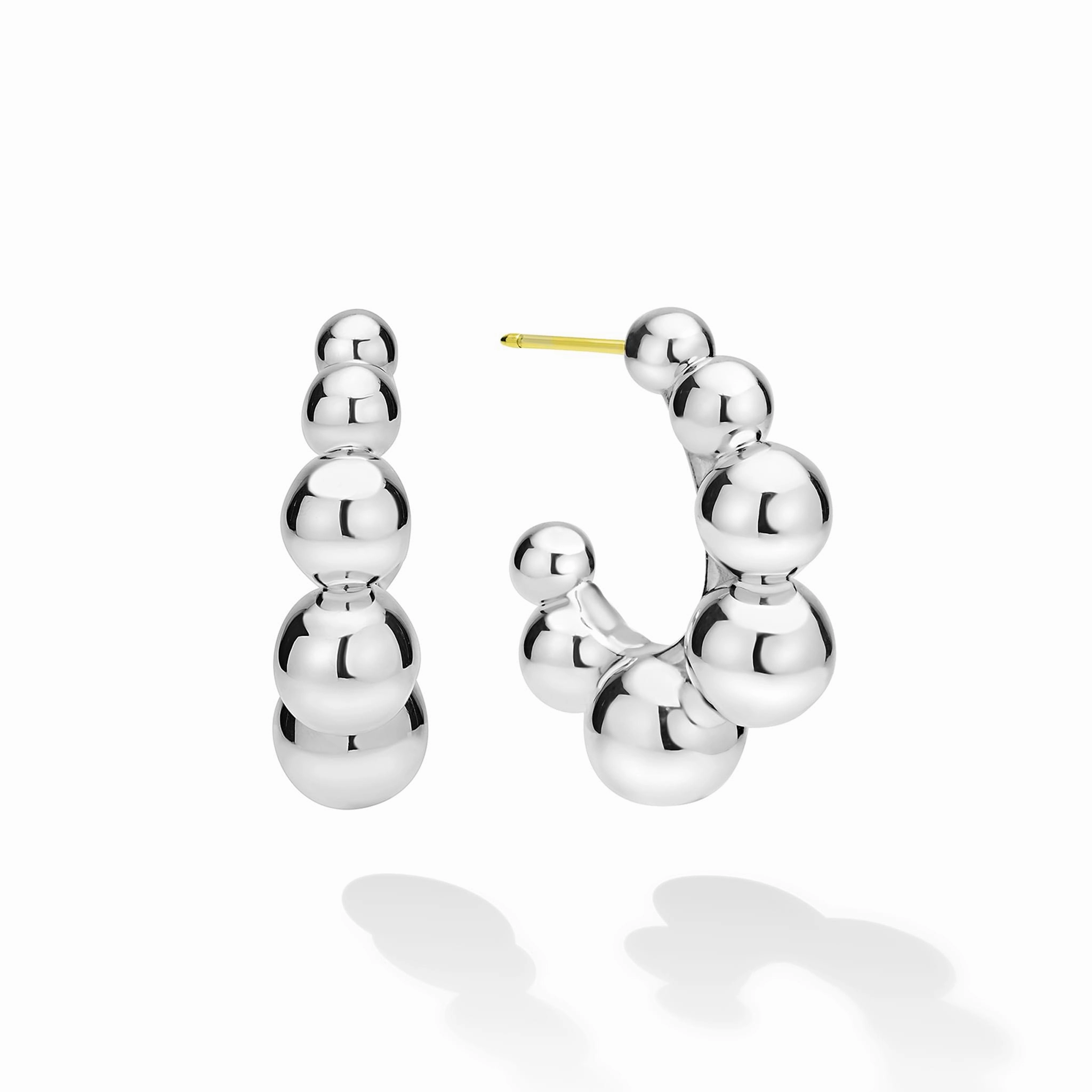 Caviar Bubbly Silver Beaded Hoop Earrings