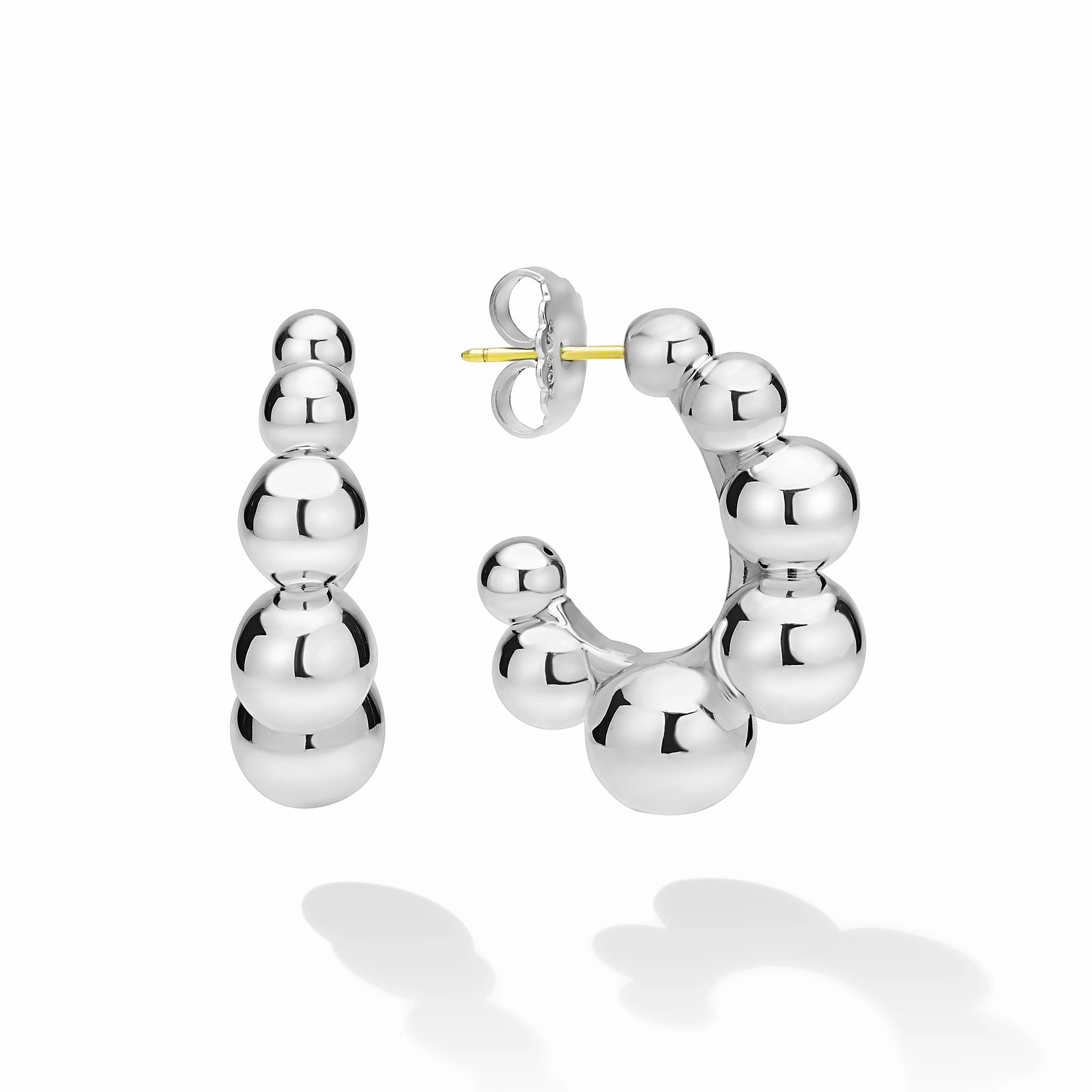Caviar Bubbly Silver Beaded Hoop Earrings