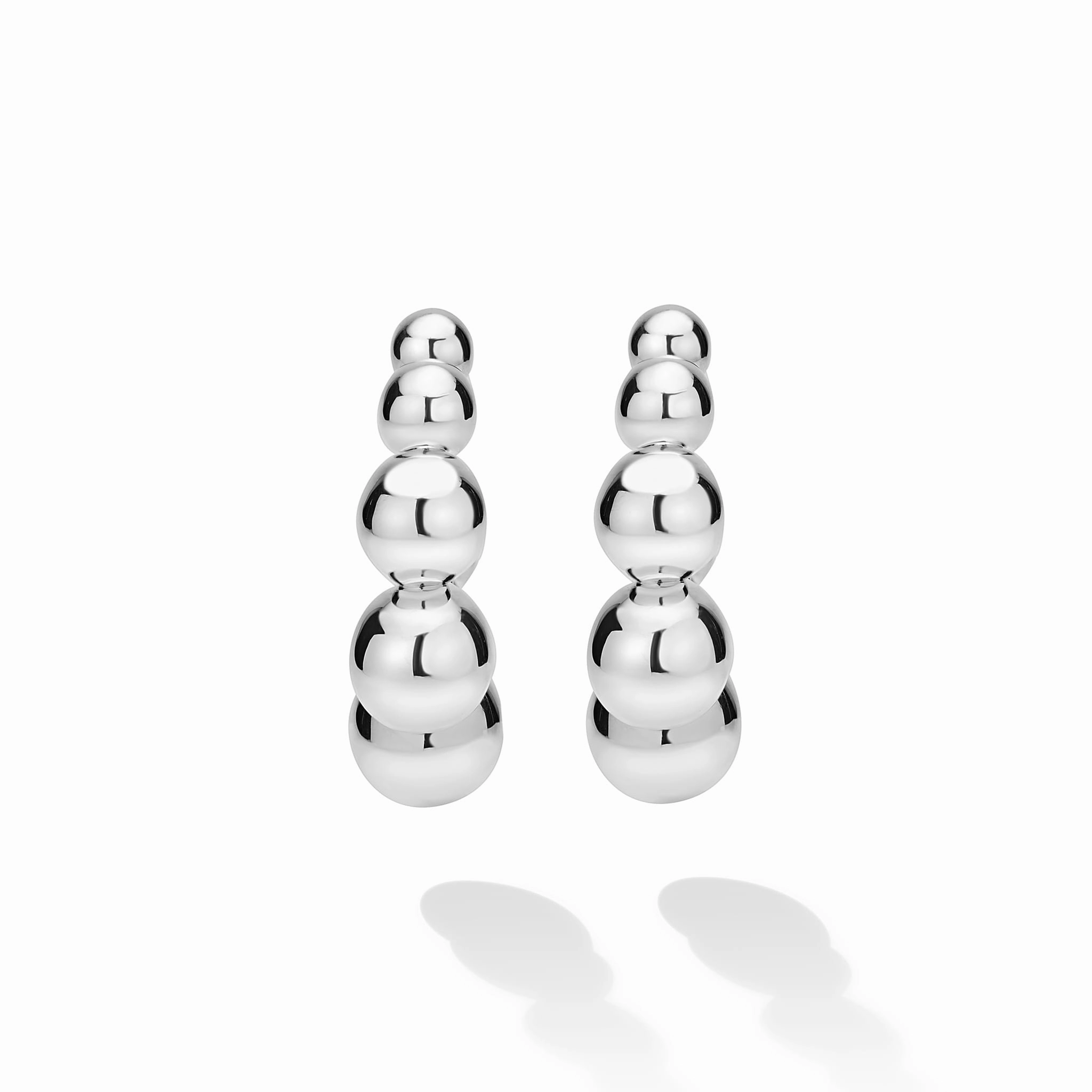 Caviar Bubbly Silver Beaded Hoop Earrings