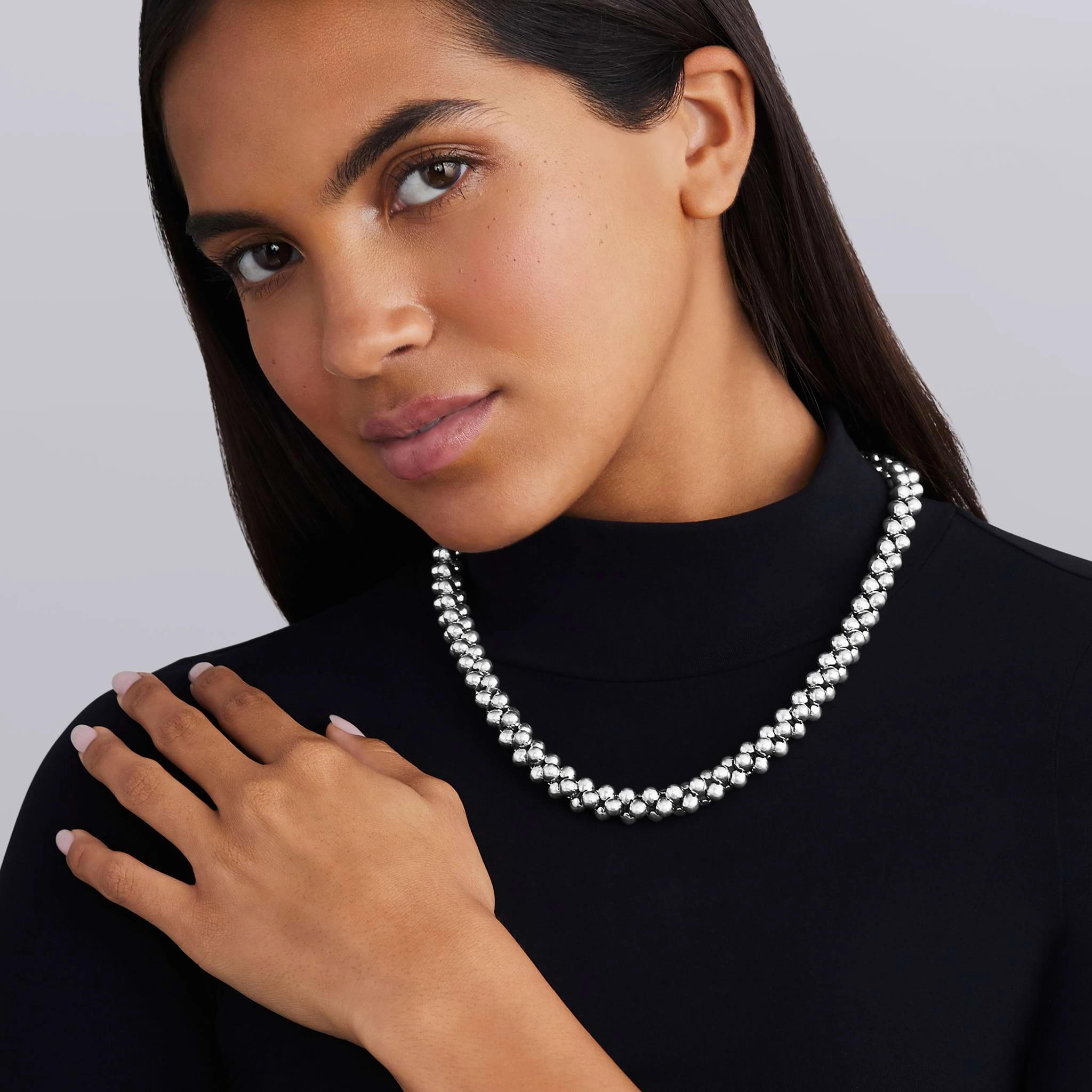 Caviar Bubbly Silver Beaded Necklace