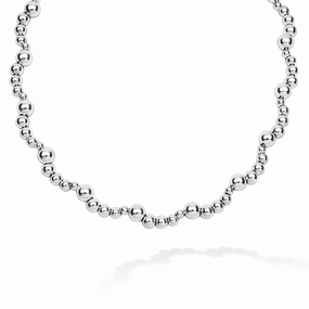 Caviar Bubbly Silver Beaded Scalloped Necklace