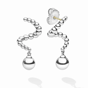 Caviar Bubbly Silver Beaded Statement Drop Earrings