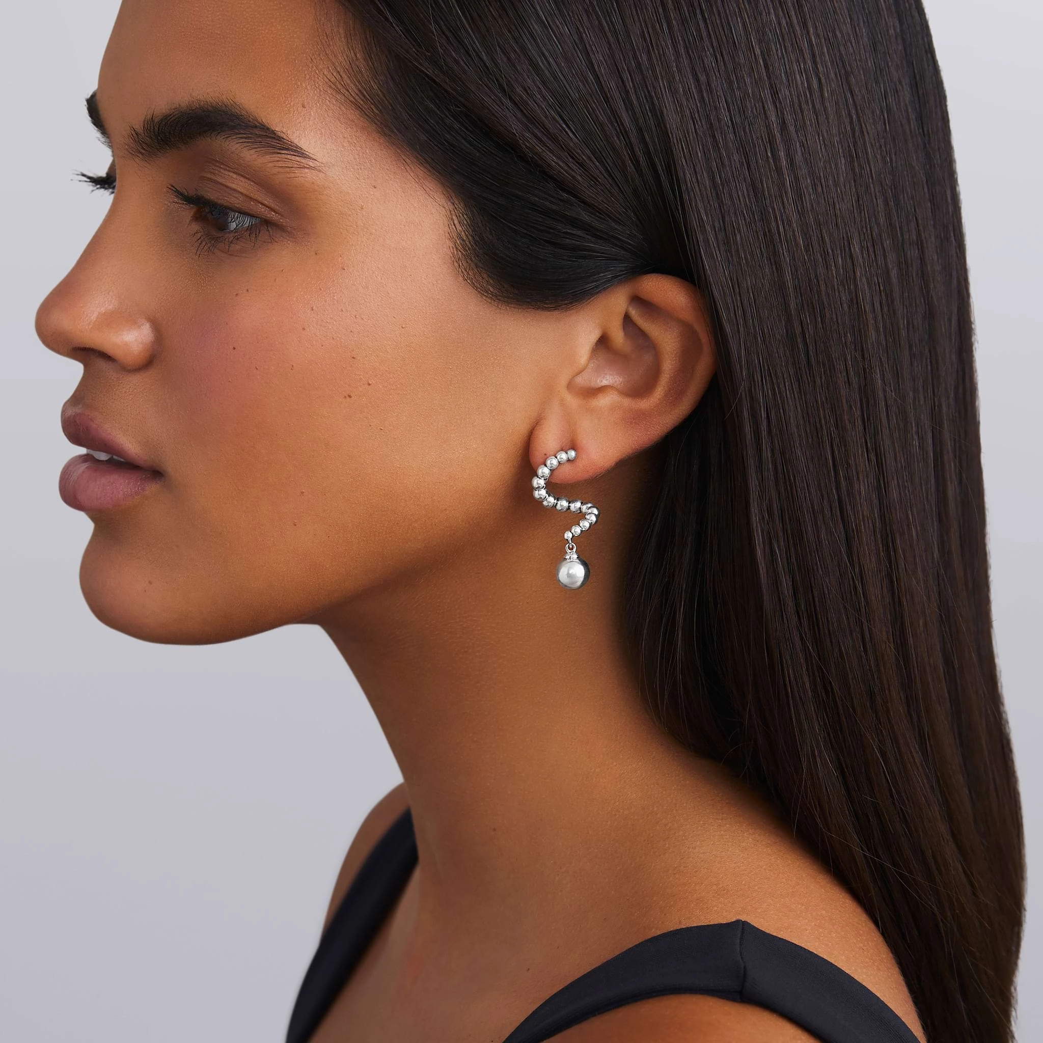 Caviar Bubbly Silver Beaded Statement Drop Earrings