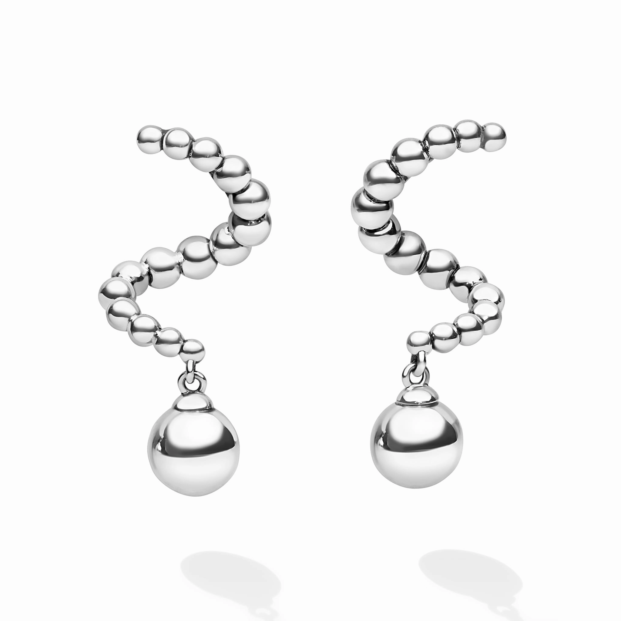 Caviar Bubbly Silver Beaded Statement Drop Earrings
