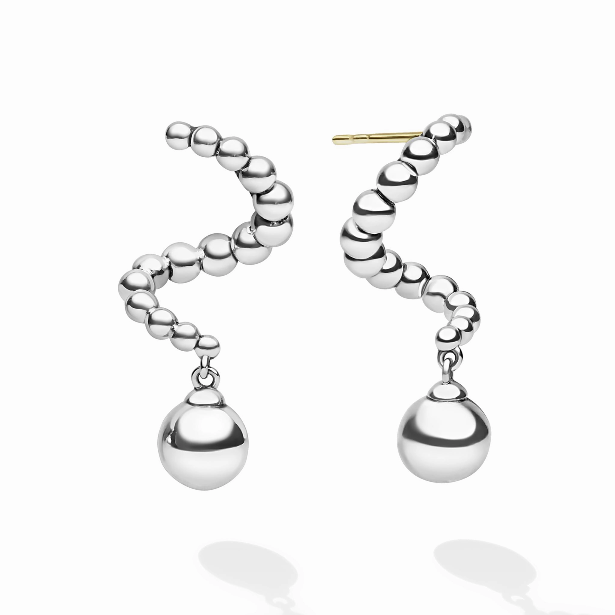 Caviar Bubbly Silver Beaded Statement Drop Earrings