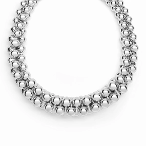Caviar Bubbly Silver Beaded Statement Necklace
