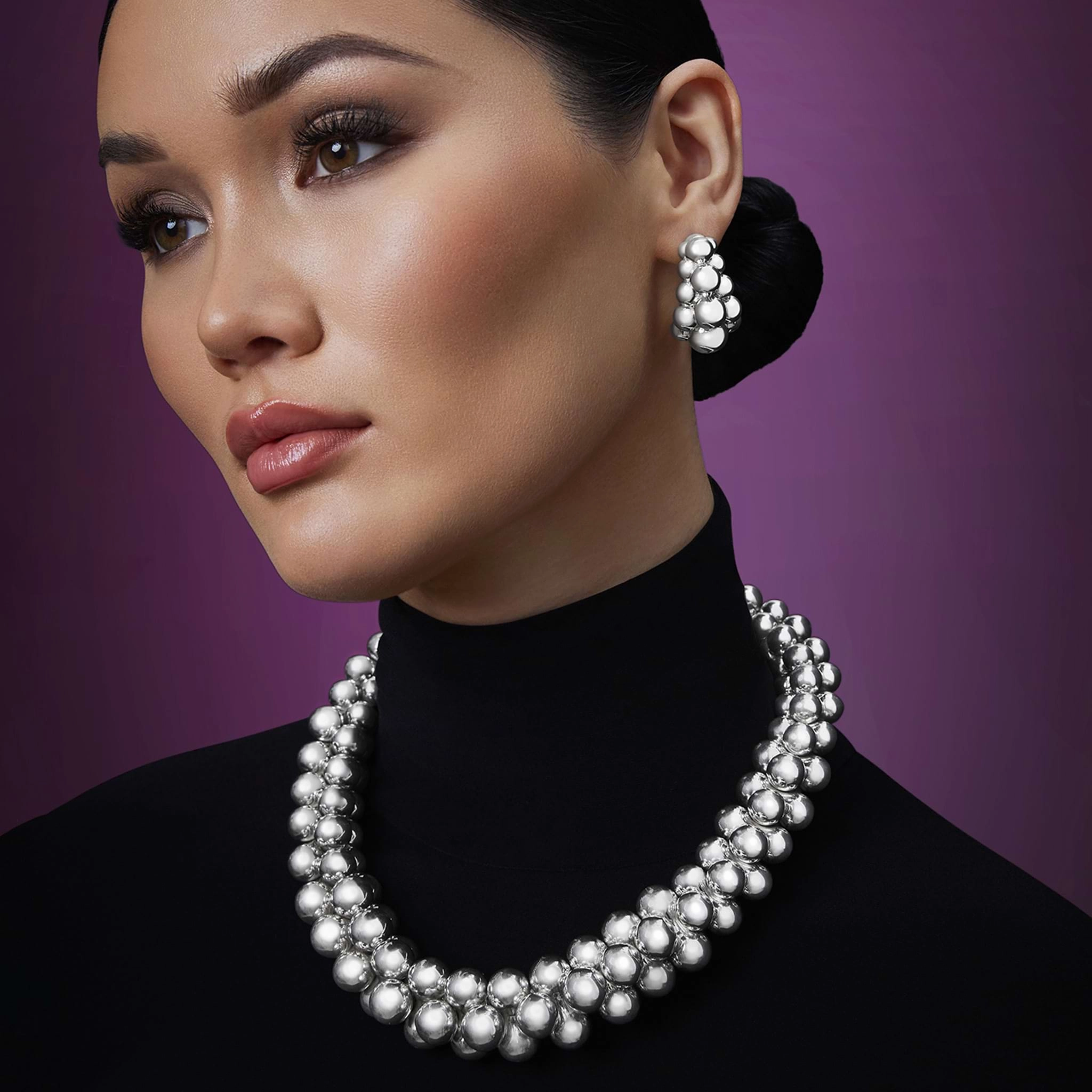 Caviar Bubbly Silver Beaded Statement Necklace