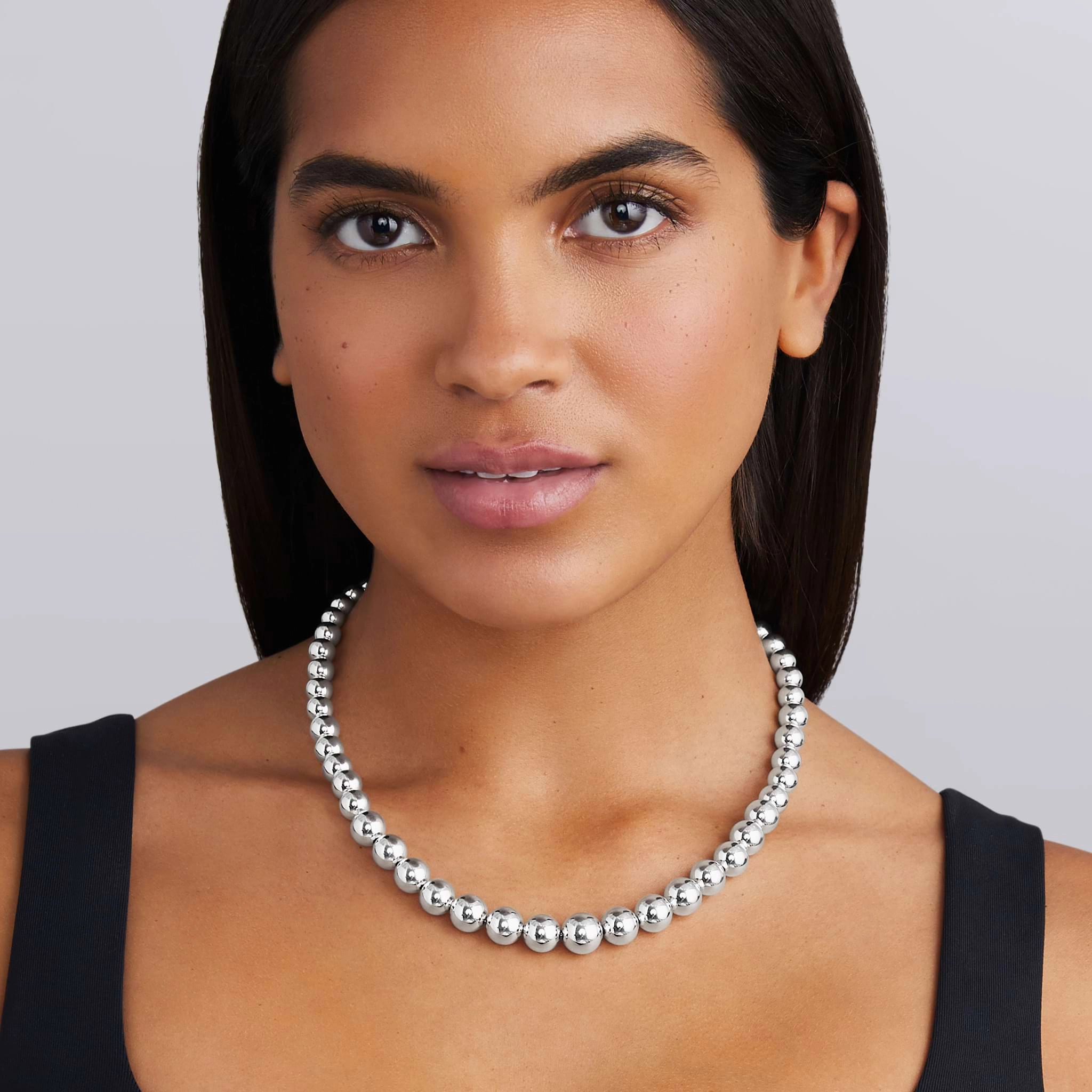 Caviar Bubbly Silver Graduated Bead Necklace