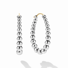 Caviar Bubbly Silver Oval Beaded Hoop Earrings