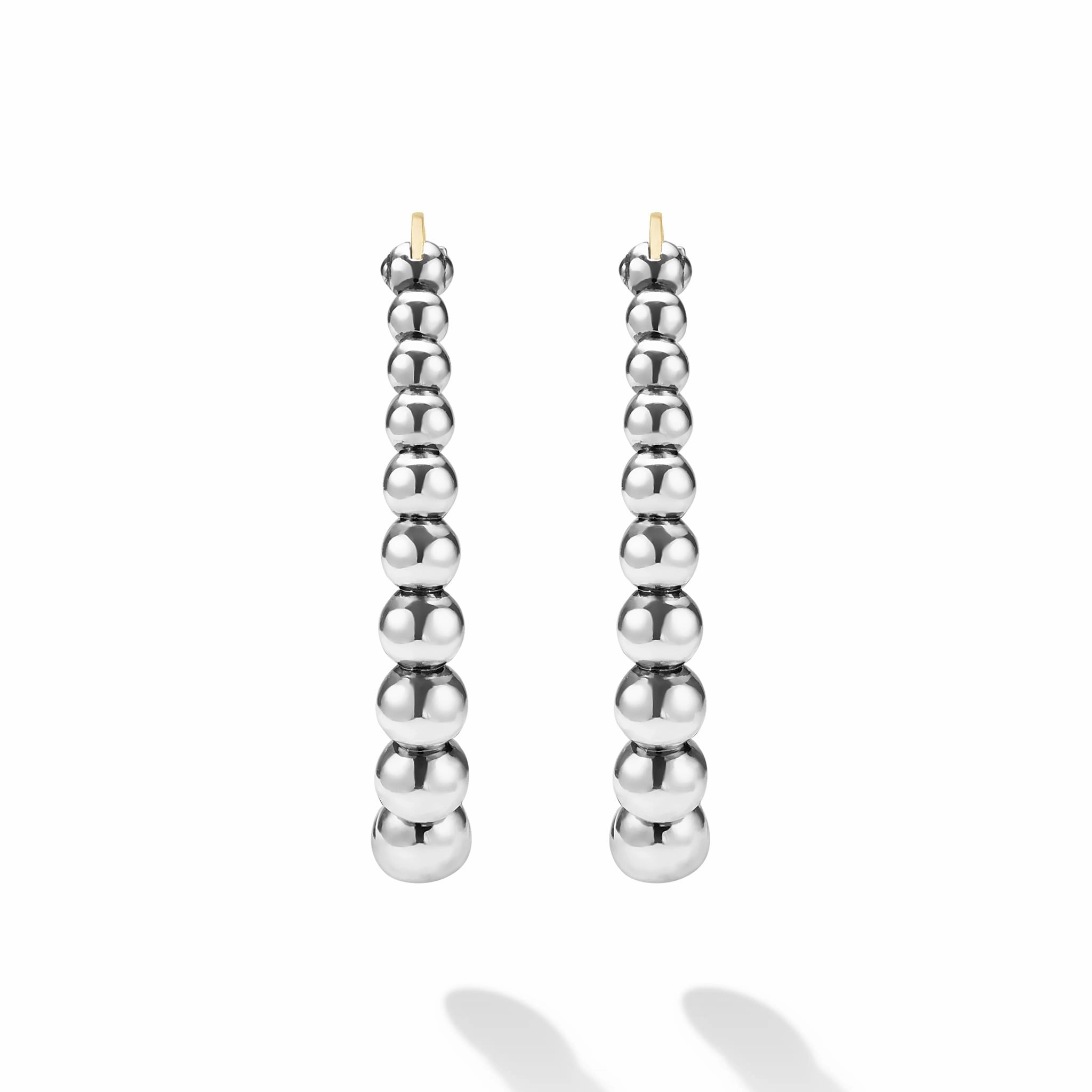 Caviar Bubbly Silver Oval Beaded Hoop Earrings