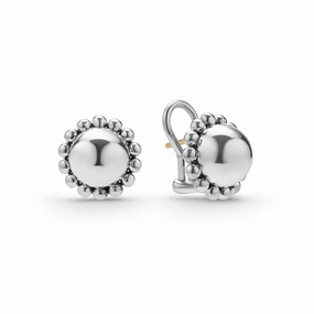 Caviar Bubbly Silver Round Omega Clip Earrings