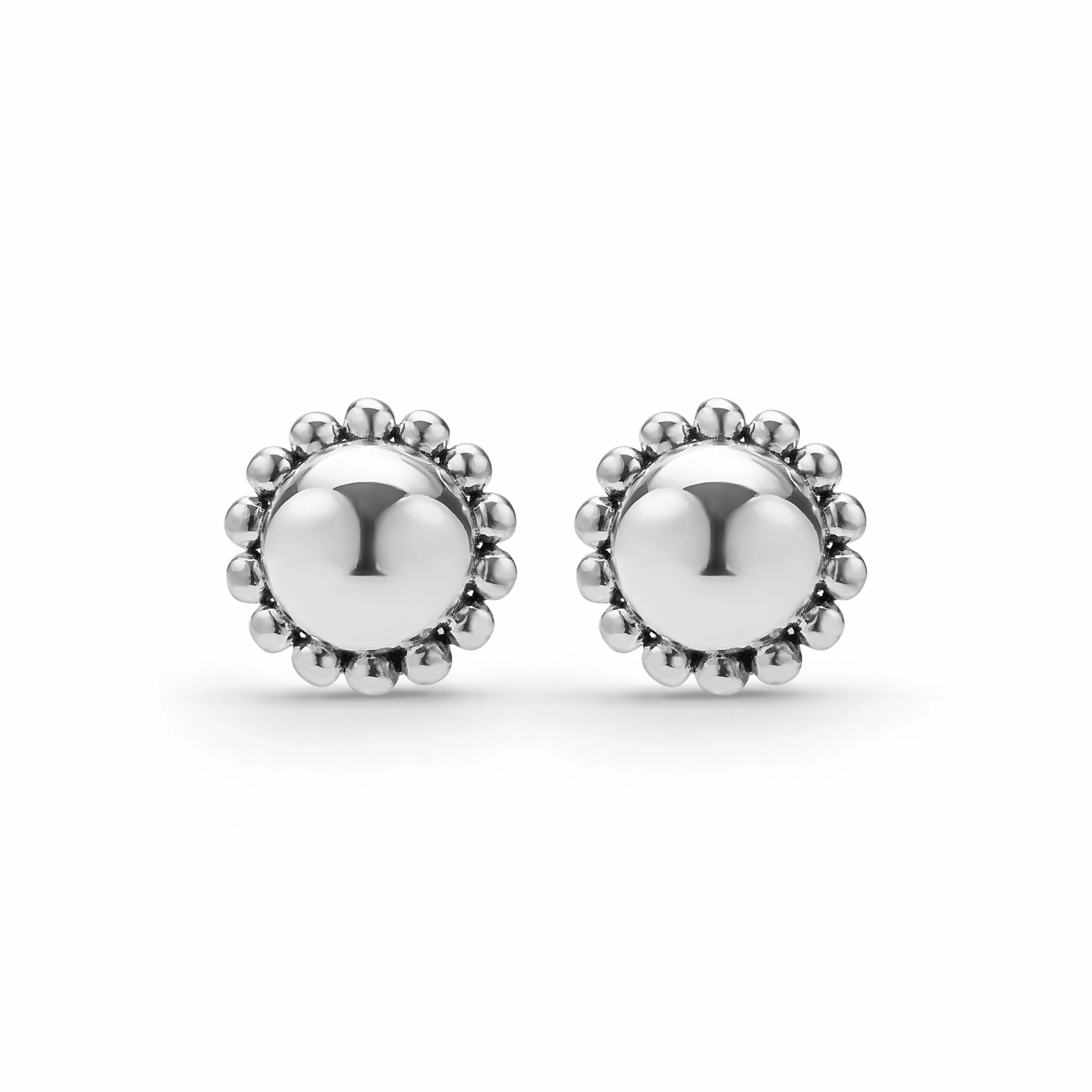 Caviar Bubbly Silver Round Omega Clip Earrings
