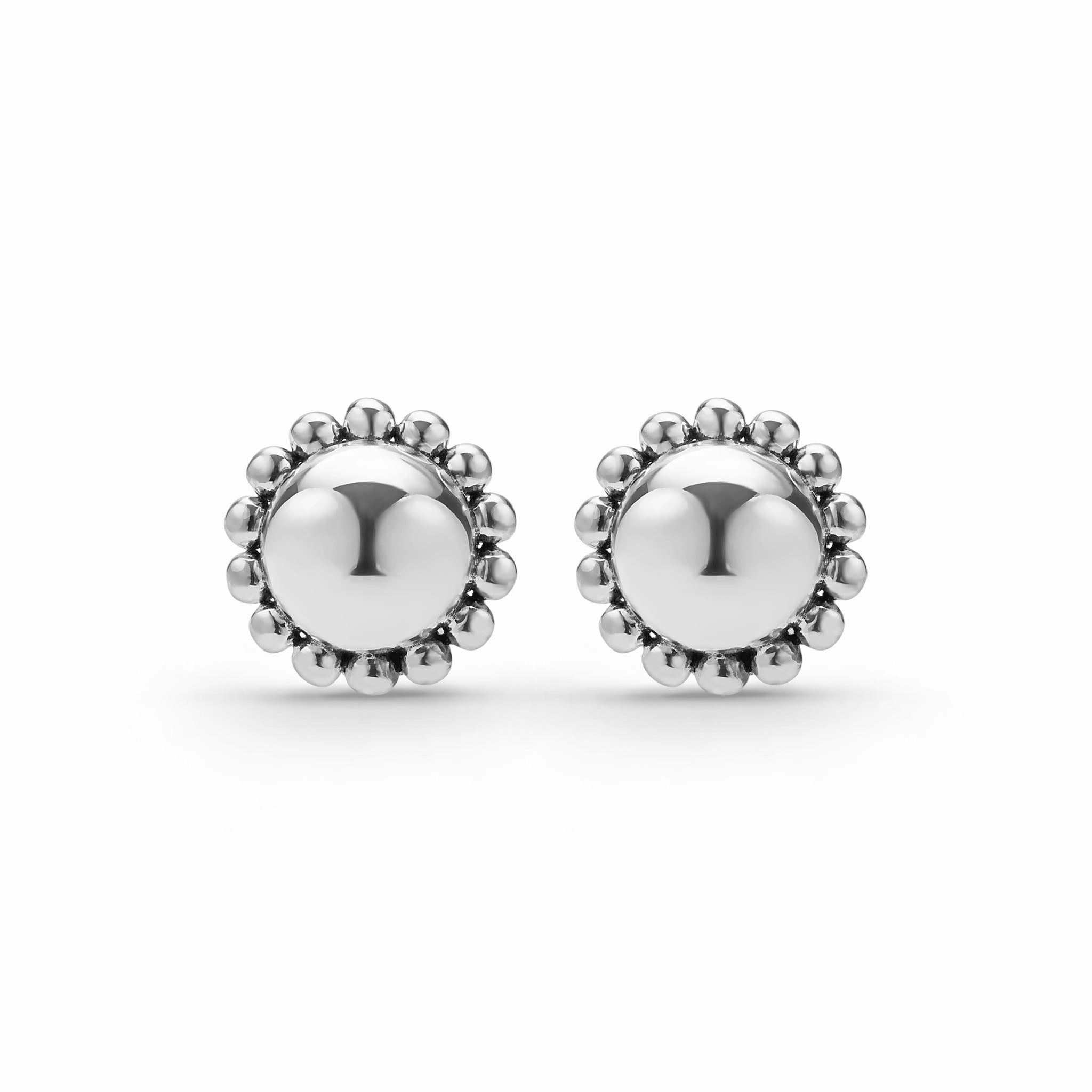 Caviar Bubbly Silver Round Omega Clip Earrings