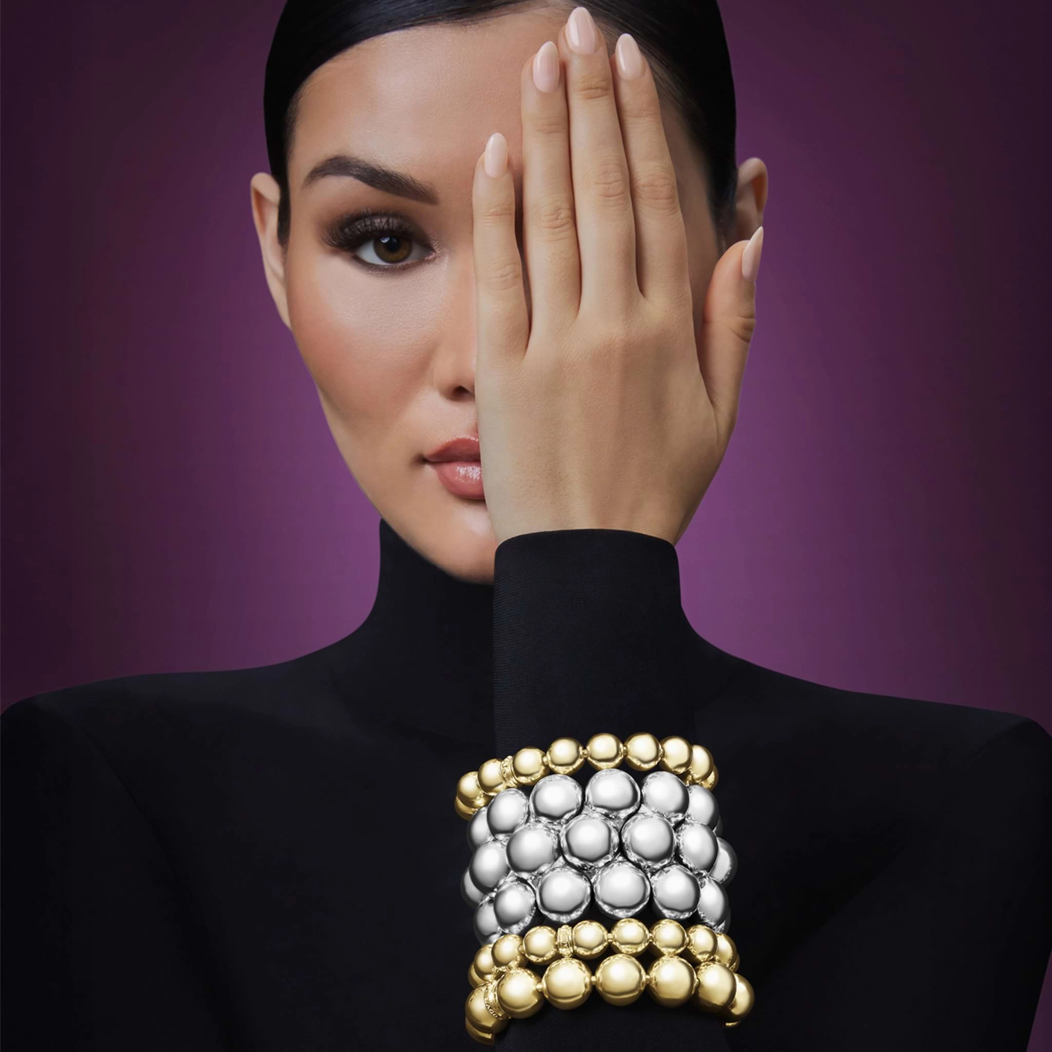 Caviar Bubbly Silver Statement Bracelet