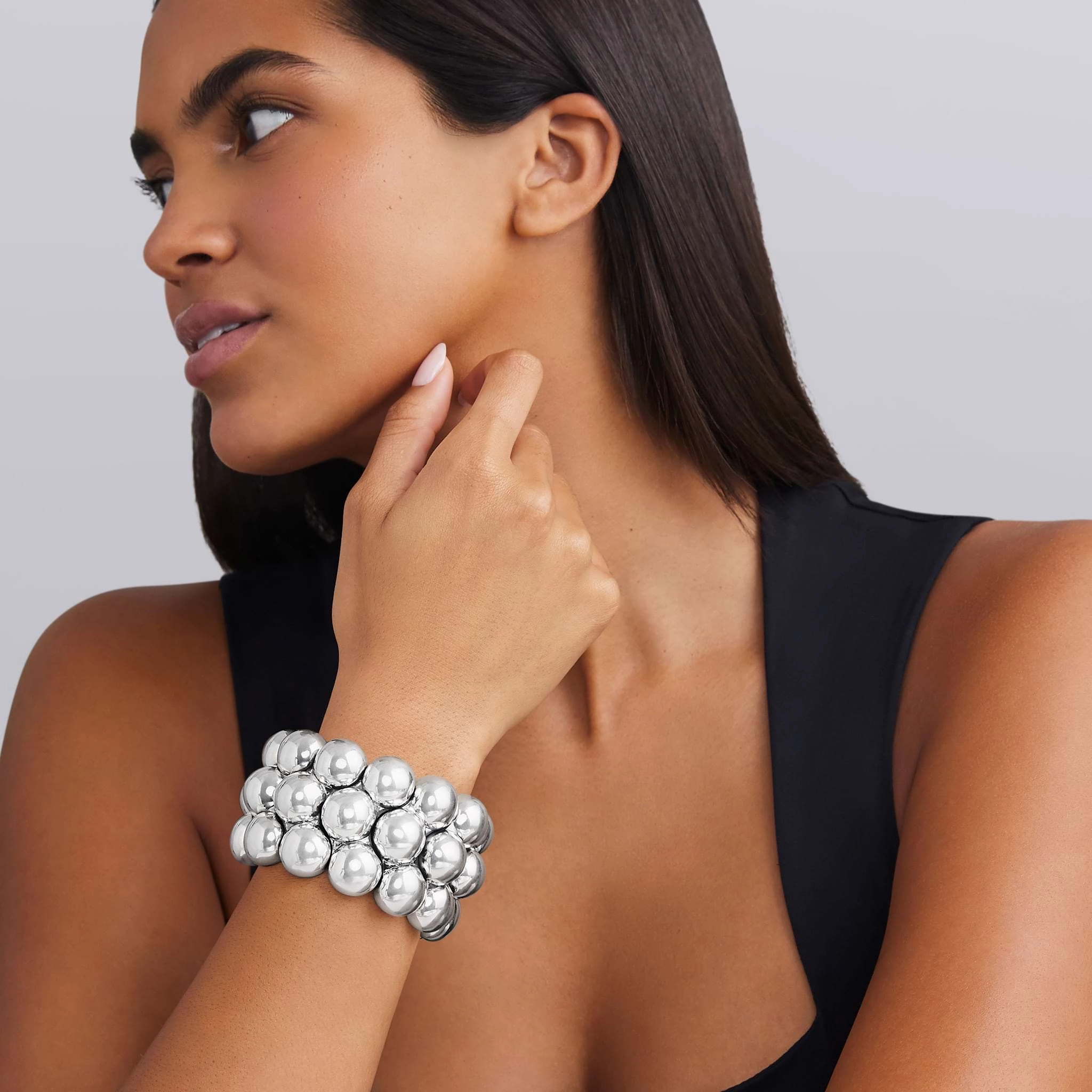 Caviar Bubbly Silver Statement Bracelet