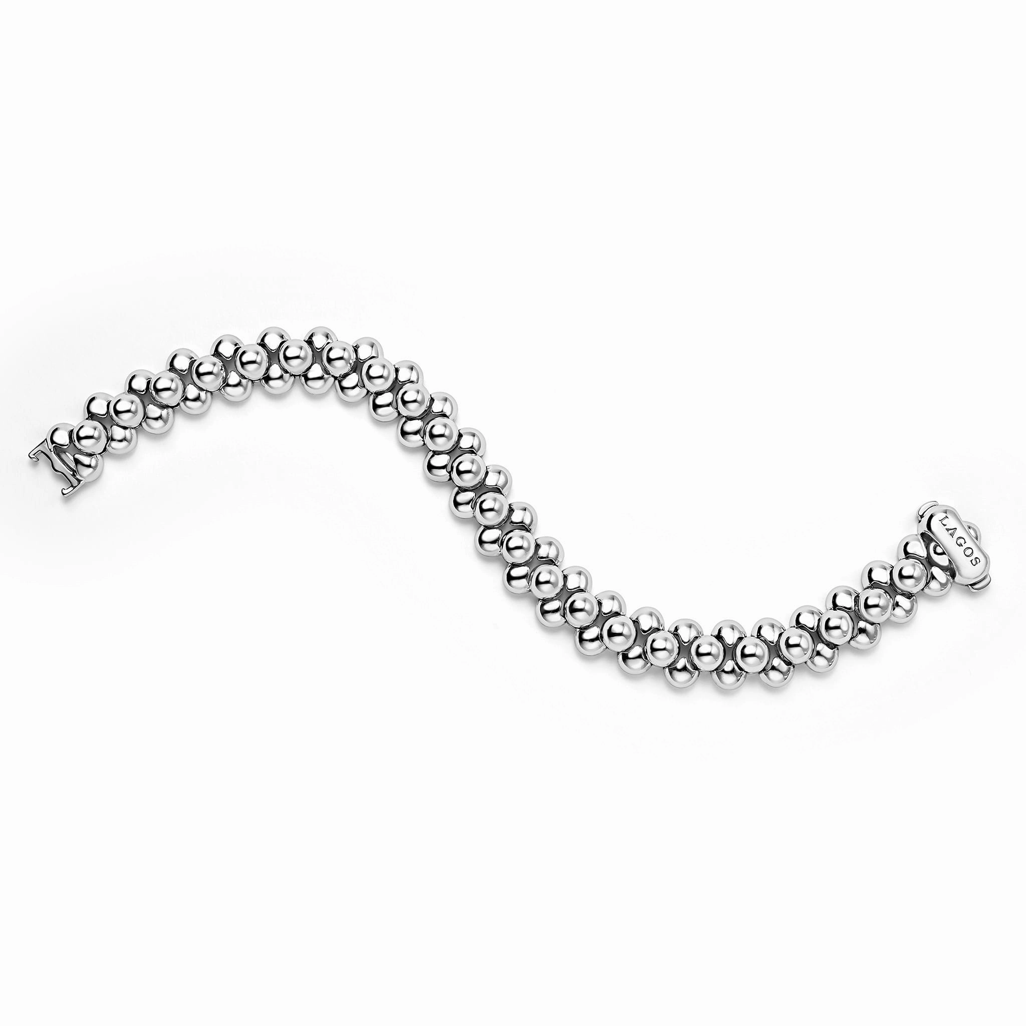 Caviar Bubbly Silver Three Row Beaded Statement Bracelet