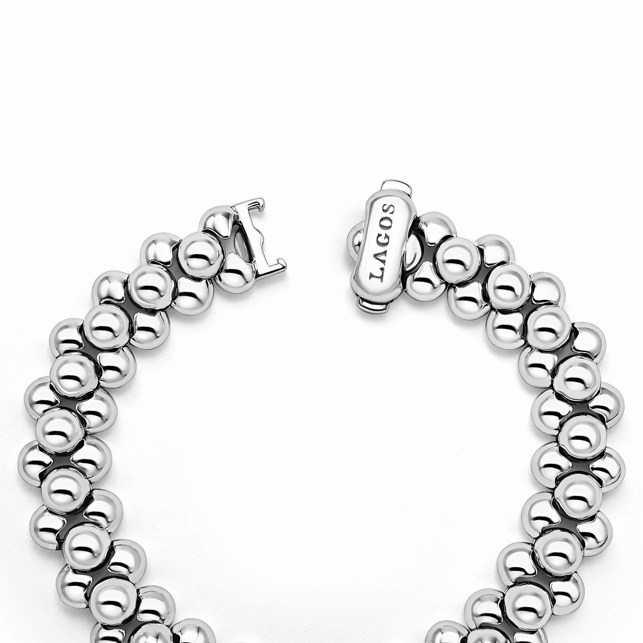 Caviar Bubbly Silver Three Row Beaded Statement Bracelet