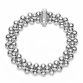 Caviar Bubbly Silver Three Row Beaded Statement Bracelet